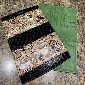 collection of 2 MICHE purse covers, colors green & black with cream/black print